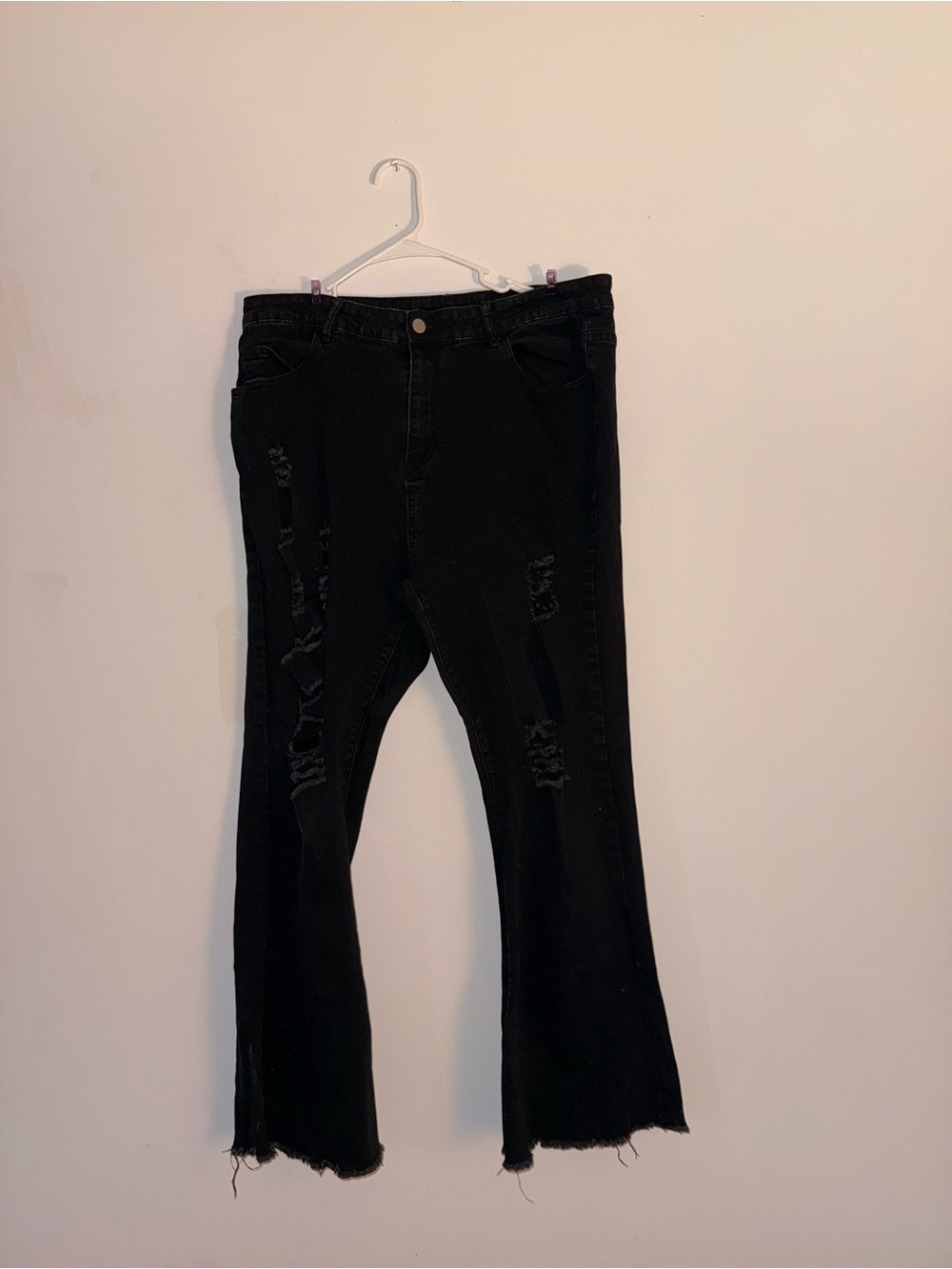 Black Distressed Women's Flare Jeans - 3XL